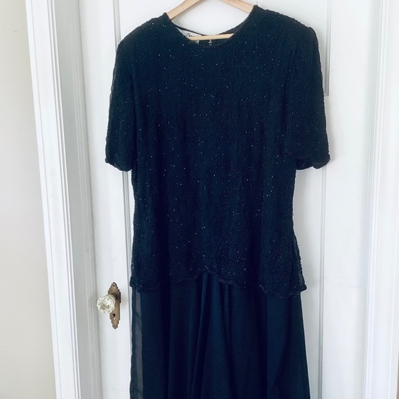 Vtg JMD New York Beaded Full Skirt Formal Evening Black Dress 3X sheer Eventwear - Picture 2 of 16